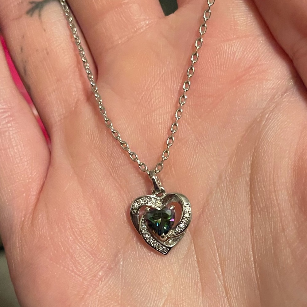 FJ Swarovski labradorite Crystal heart necklace